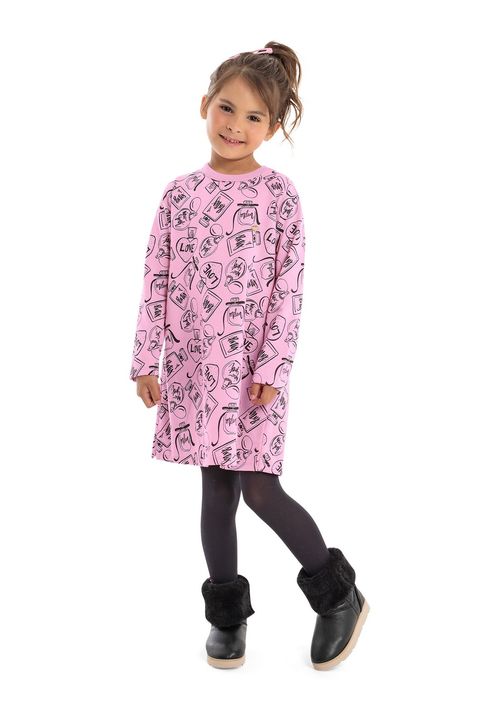 Vestido Manga Longa Infantil (Rosa) Bee Loop