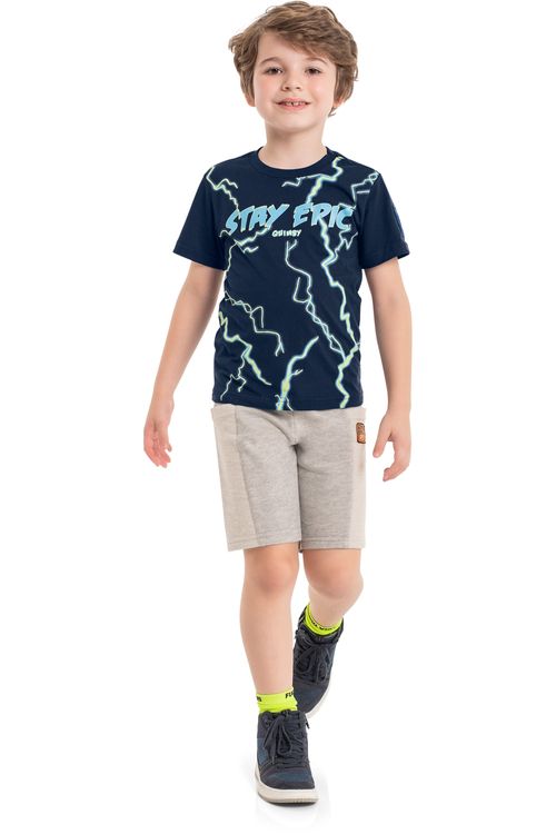 Camiseta de Manga Curta com Raios (Azul) Quimby