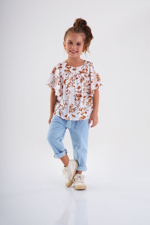 Blusa Evasê Infantil Estampada (Branco) Up Baby