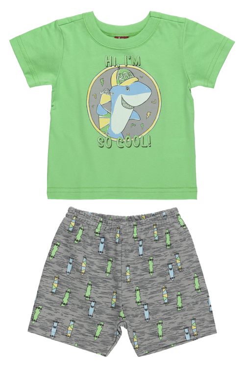 Conjunto Masculino Para Bebês Camiseta De Manga Curta E Bermuda Sem Felpa (Verde) Bee Loop