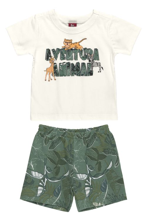 Conjunto Masculino Para Bebês Camiseta De Manga Curta E Bermuda (Branco) Bee Loop