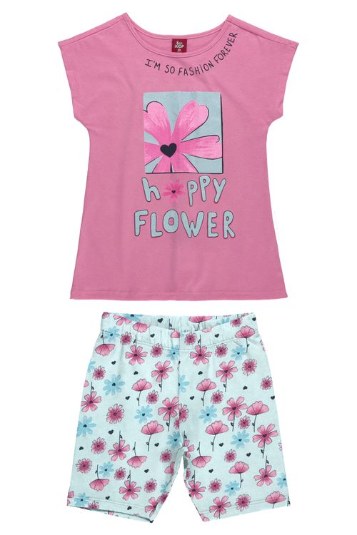 Conjunto Infantil Feminino De Blusa E Bermuda Ciclista (Rosa) Bee Loop
