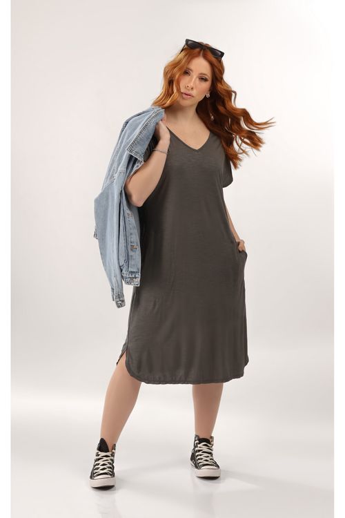 Vestido Decote V (Cinza) Just Basic
