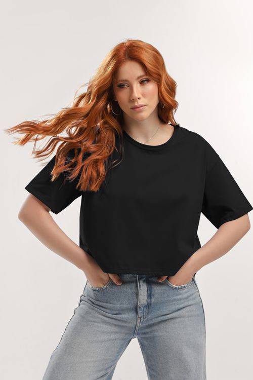 Blusa Cropped Feminina (Preto) Just Basic