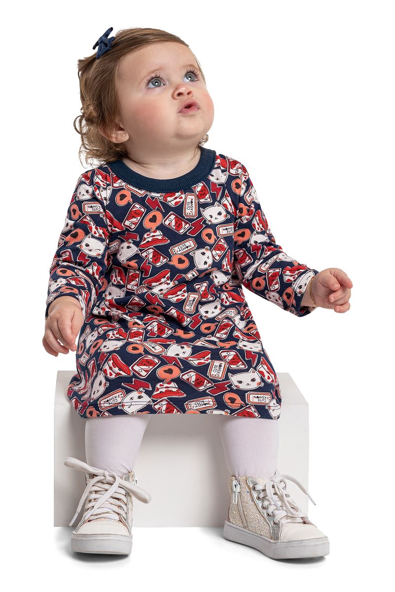 Bee-Loop---Vestido-manga-longa-para-Bebe-Azul