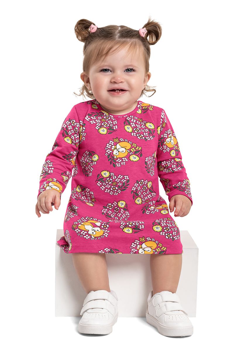 Bee-Loop---Vestido-manga-longa-em-Cotton-para-Bebes-Rosa