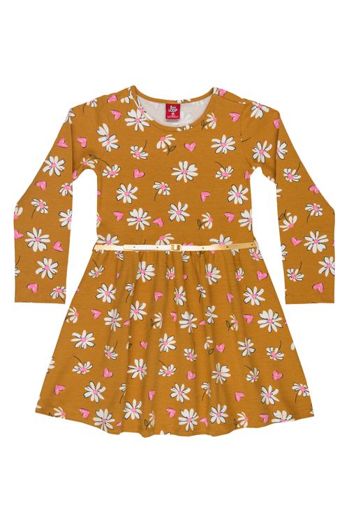 Vestido manga longa Infantil em Cotton (Laranja) Bee Loop