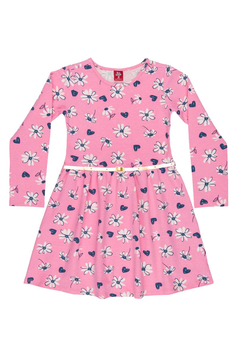 Bee-Loop---Vestido-manga-longa-Infantil-em-Cotton-Rosa