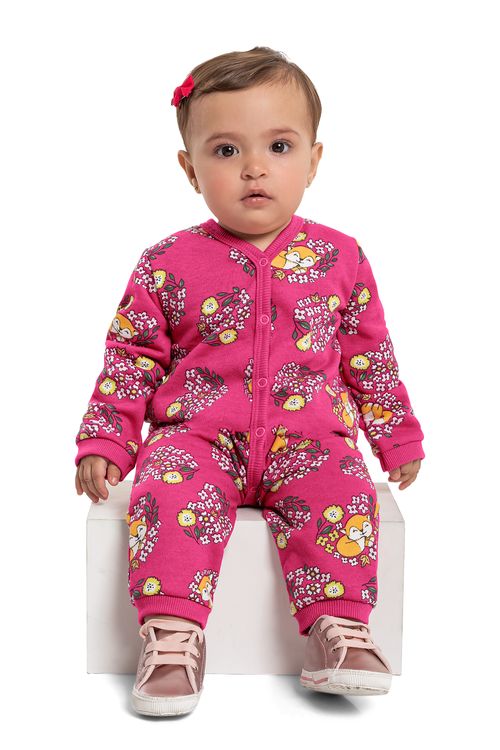 Macacão Longo em Moletom para Bebê (Rosa) Bee Loop