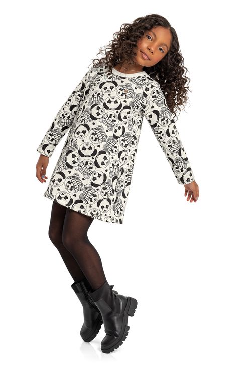 Vestido de Moletom com manga longa Infantil (Bege) Bee Loop