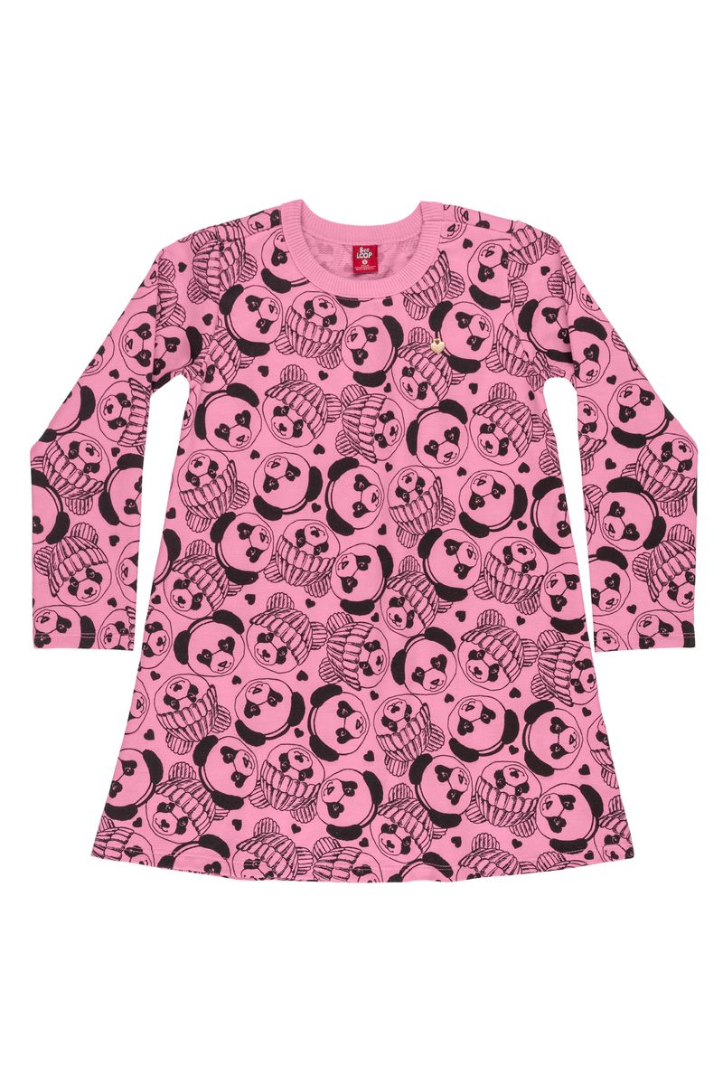 Bee-Loop---Vestido-de-Moletom-com-manga-longa-Infantil-Rosa
