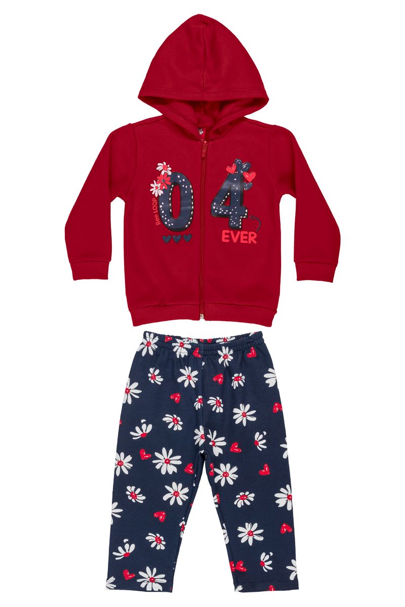 Bee-Loop---Conjunto-com-Jaqueta-e-Calca-em-Moletom-para-Bebes-Vermelho