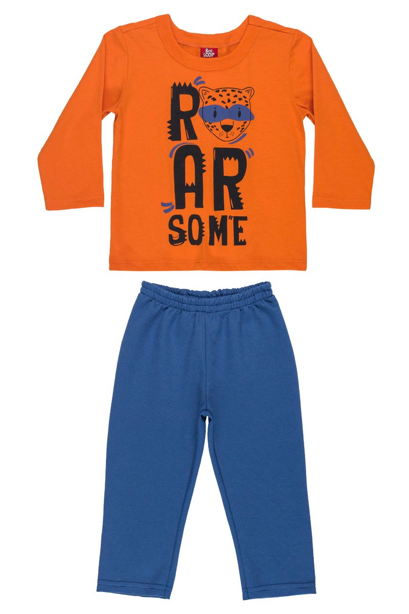 Bee-Loop---Conjunto-para-Bebe-Menino-com-Camiseta-e-Calca-Laranja