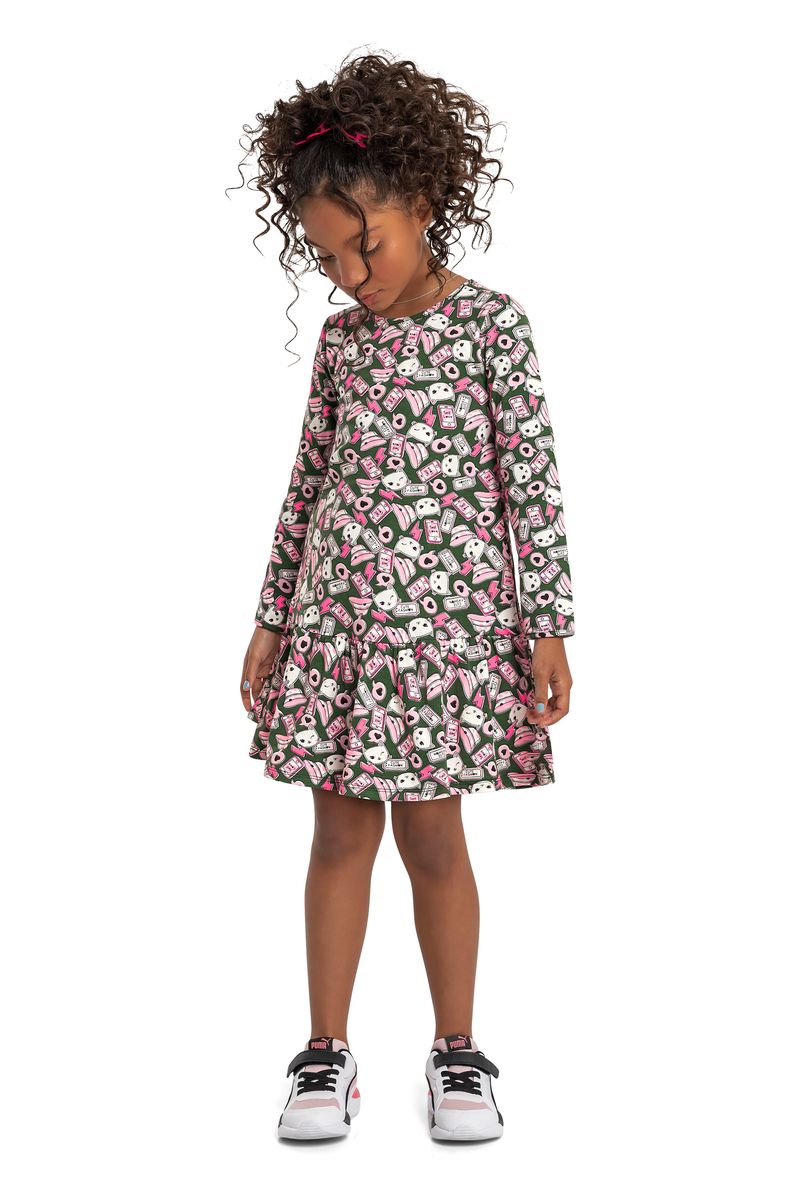 Bee-Loop---Vestido-Manga-Longa-Infantil-em-Cotton-Verde