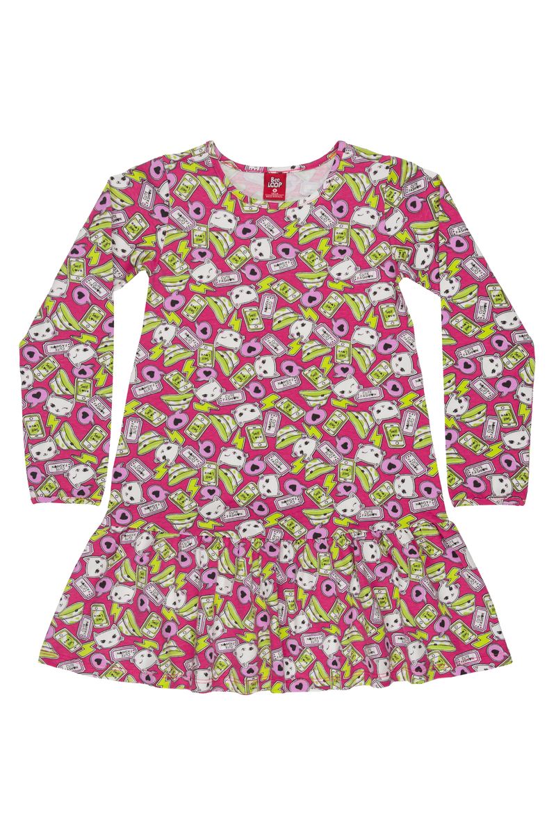 Bee-Loop---Vestido-Manga-Longa-Infantil-em-Cotton-Rosa