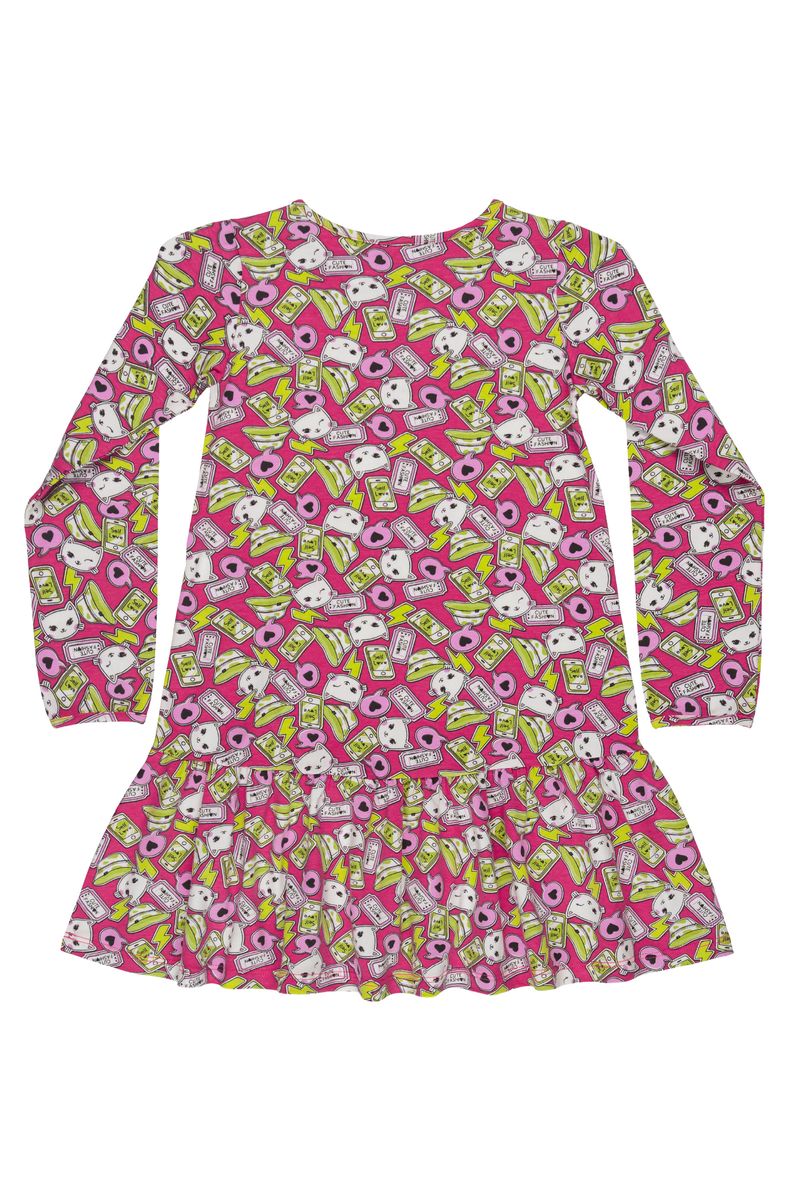 Bee-Loop---Vestido-Manga-Longa-Infantil-em-Cotton-Rosa