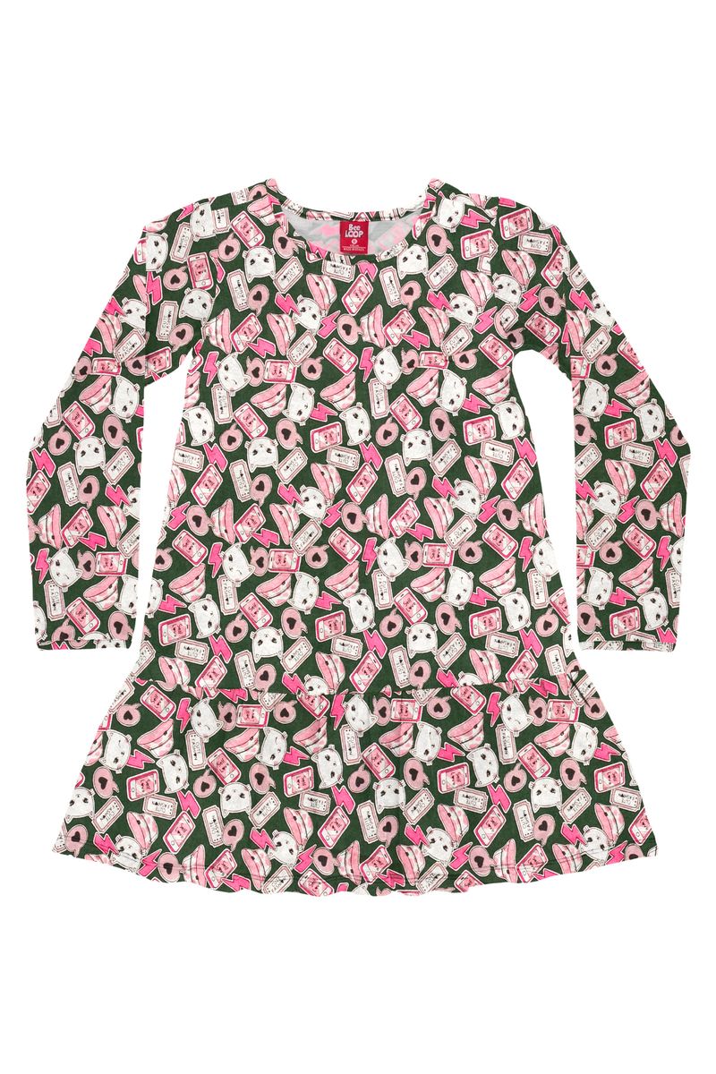 Bee-Loop---Vestido-Manga-Longa-Infantil-em-Cotton-Verde