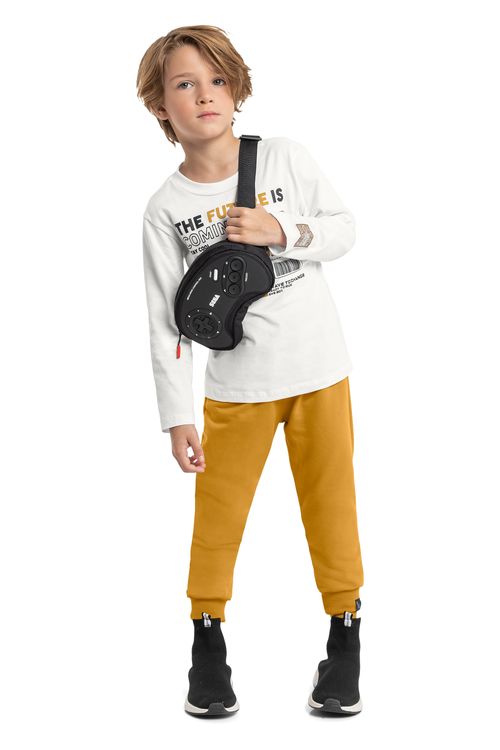 Calça Básica em Moletom Infantil (Marrom) Quimby