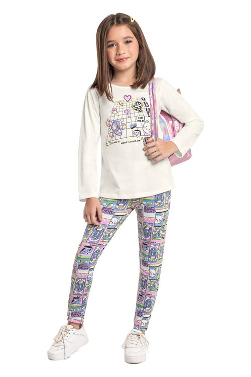 Conjunto Infantil Blusa e Calça Legging (Branco) Quimby