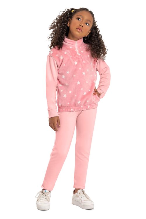 Conjunto Infantil Blusão Peluciado Legging (Rosa) Quimby