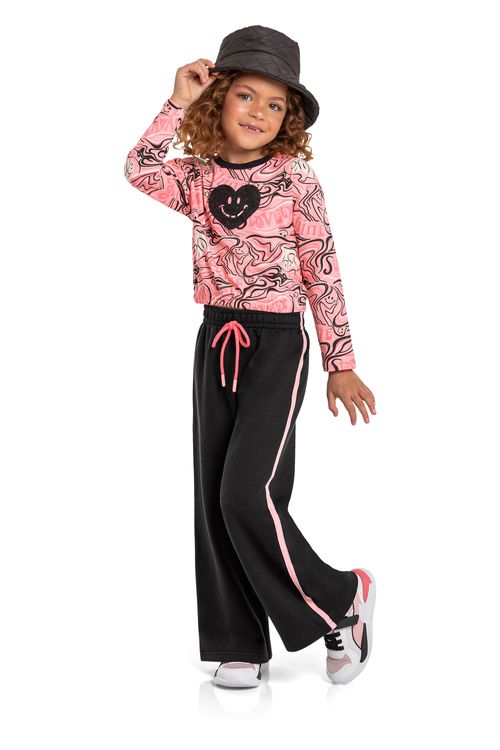 Conjunto Infantil Cropped e Calça Pantalona (Rosa) Quimby