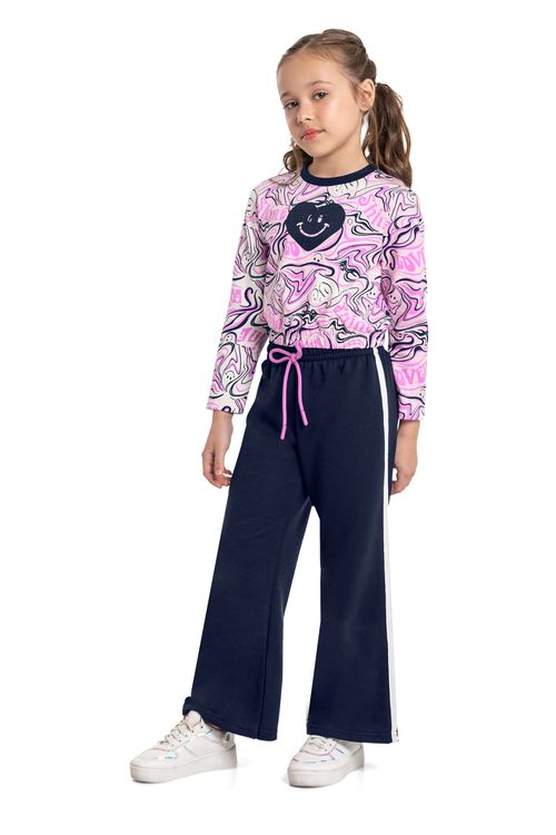 Conjunto Infantil Cropped e Calça Pantalona (Lilás) Quimby