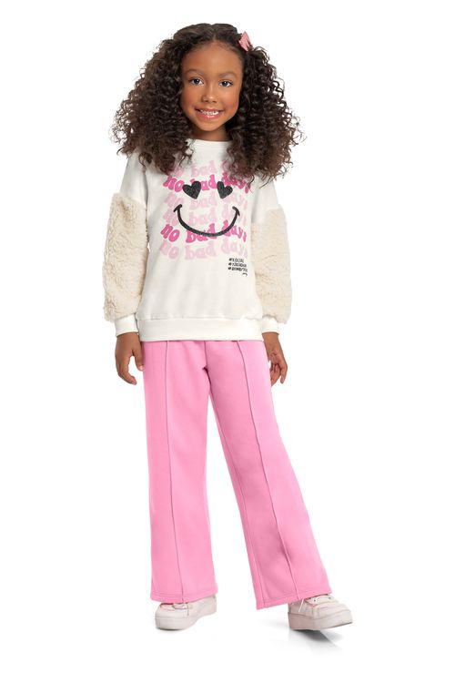 Conjunto Moletom Infantil Blusão e Calça Wide Leg (Off White) Quimby