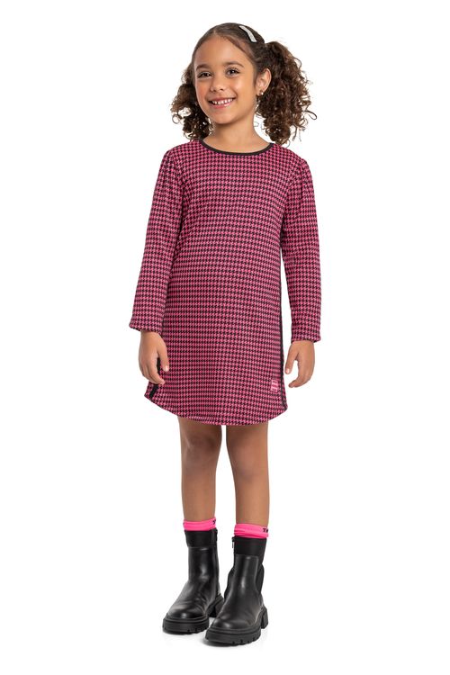 Vestido Infantil Jacquard Manga Longa (Rosa) Quimby