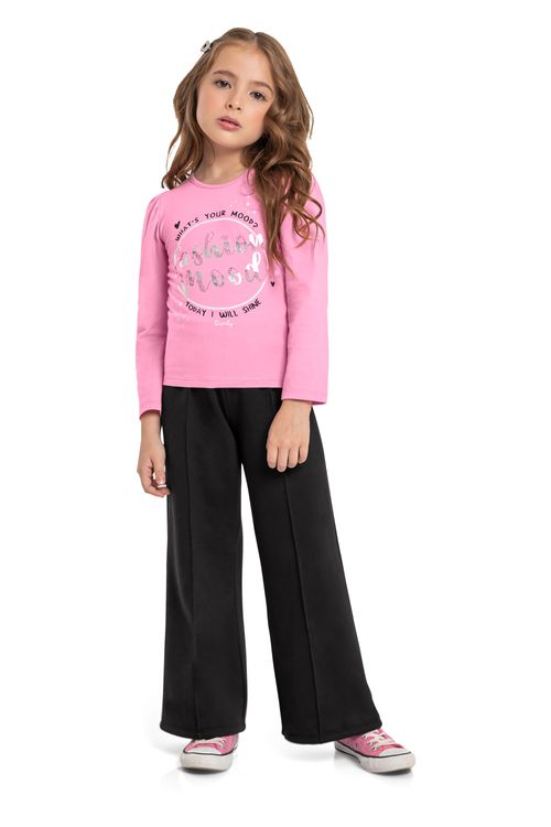 Blusa Infantil Manga Longa em Cotton (Rosa) Quimby