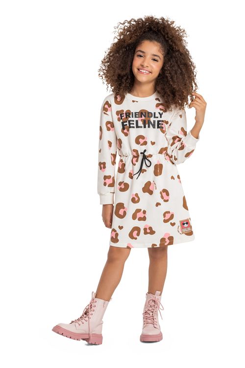 Vestido Manga Longa Infantil em Molecotton (Bege) Gloss