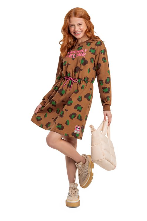 Vestido Manga Longa Infantil em Molecotton (Marrom) Gloss