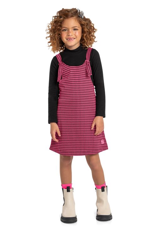 Conjunto Infantil com Salopete e Blusa Canelada (Rosa) Quimby