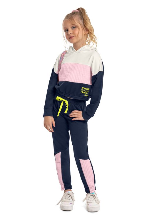 Conjunto infantil Moletom Cropped e Calça (Azul Marinho) Quimby