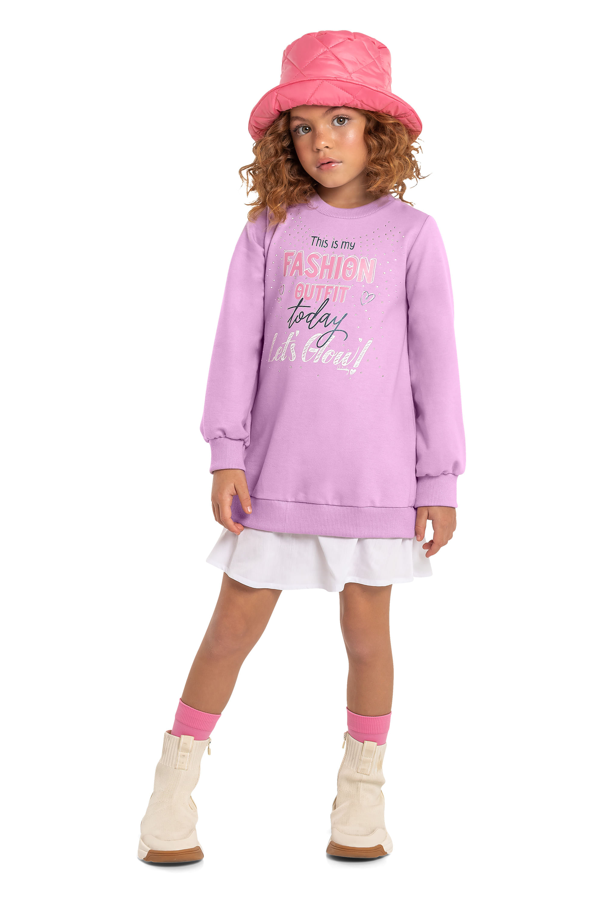 Vestido Infantil Moletom Manga Longa (Lilás) Quimby