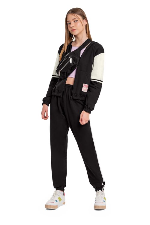 Conjunto Infantil com Jaqueta e Calça em Moletom (Preto) Gloss