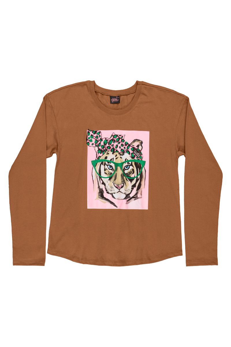 Gloss---Blusa-Alongada-Infantil-para-Meninas-em-Meia-Malha-Marrom