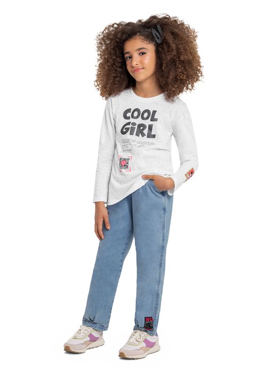 Blusa Infantil para Menina com Manga Longa em Malha Botonê (Branco) Gloss