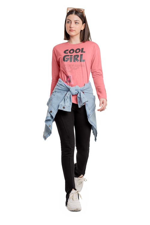 Blusa Infantil para Menina com Manga Longa em Malha Botonê (Rosa) Gloss
