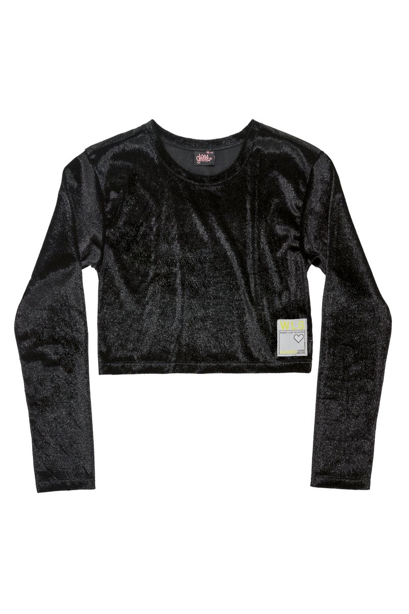 Gloss---Blusa-Cropped-em-Malha-Veludo-Infantil-Preto