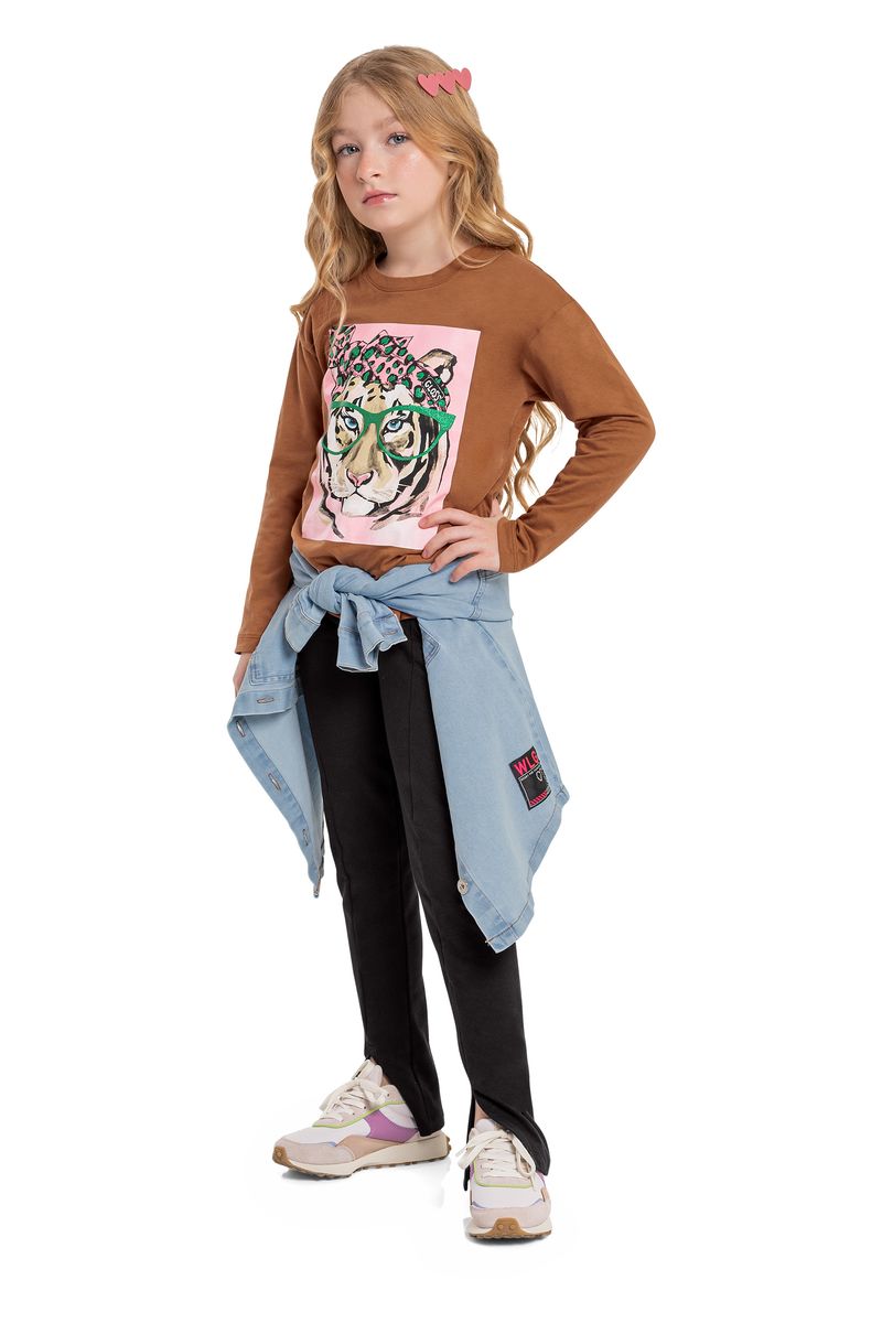 Gloss---Blusa-Alongada-Infantil-para-Meninas-em-Meia-Malha-Marrom