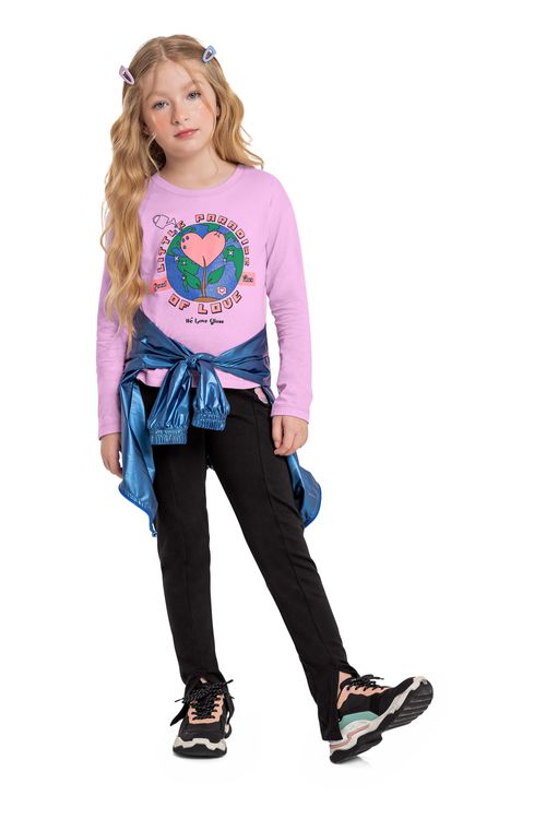 Blusa Infantil Little Paradise Of Love em Meia Malha (Roxo) Gloss