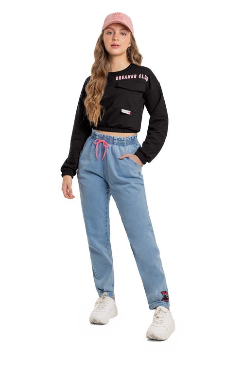 Blusão Cropped Juvenil para Menina (Preto) Gloss