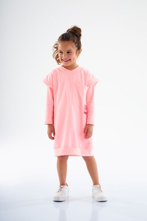 Conjunto Infantil para Meninas com Vestido em Moletom e Blusa em Ribana (Rosa) Up Baby