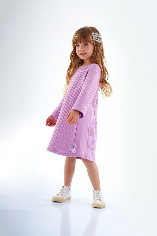 Vestido Infantil em Moletom Matelassê e Ribana (Roxo) Up Baby