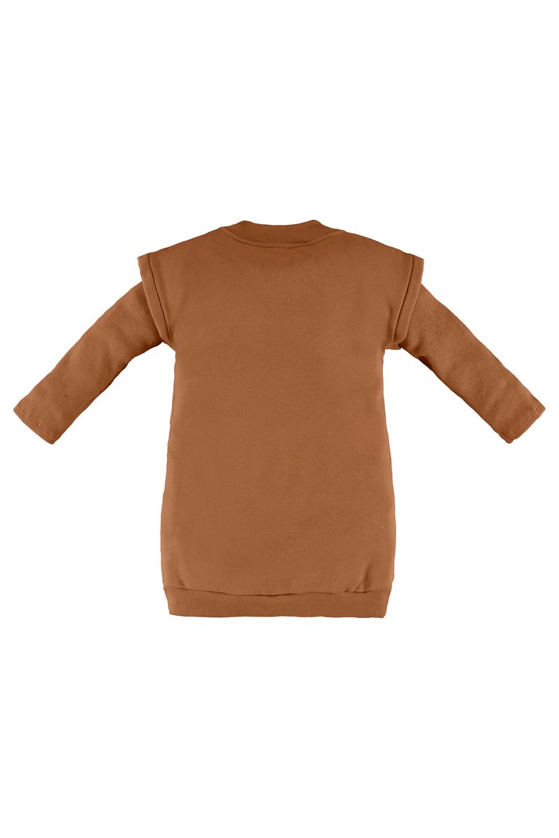 Up-Baby---Conjunto-Infantil-para-Meninas-com-Vestido-em-Moletom-e-Blusa-em-Ribana-Marrom