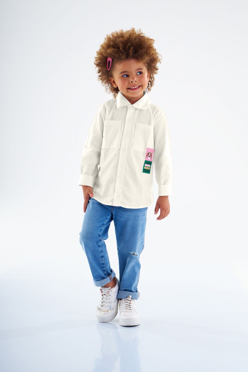 Up-Baby---Camisa-Infantil-para-Meninas-em-Tecido-Branco