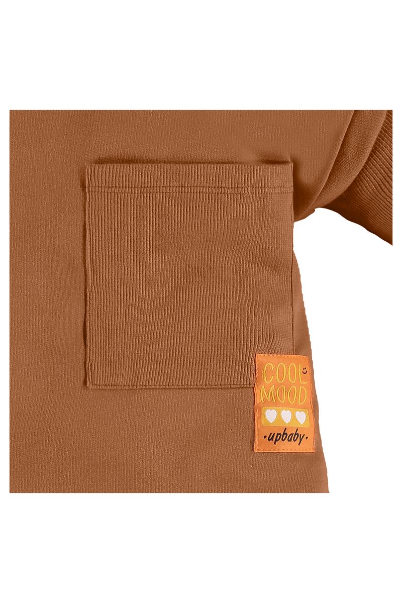 Up-Baby---Conjunto-Infantil-para-Meninas-com-Vestido-em-Moletom-e-Blusa-em-Ribana-Marrom
