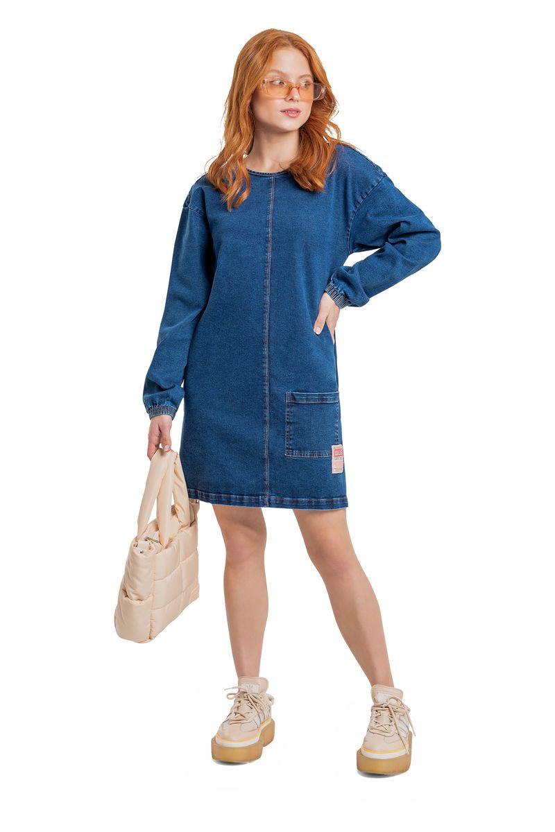 Gloss---Vestido-Manga-Longa-em-Jeans-Juvenil-Azul-Escuro