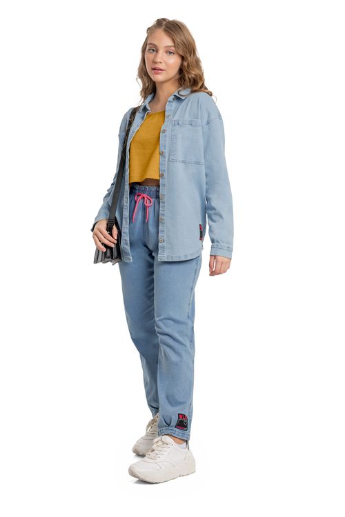 Camisão Manga Longa Oversize em Jeans Juvenil (Azul) Gloss