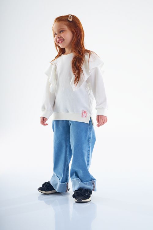 Blusão em Moletom com Babado Infantil para Meninas (Off White) Up Baby